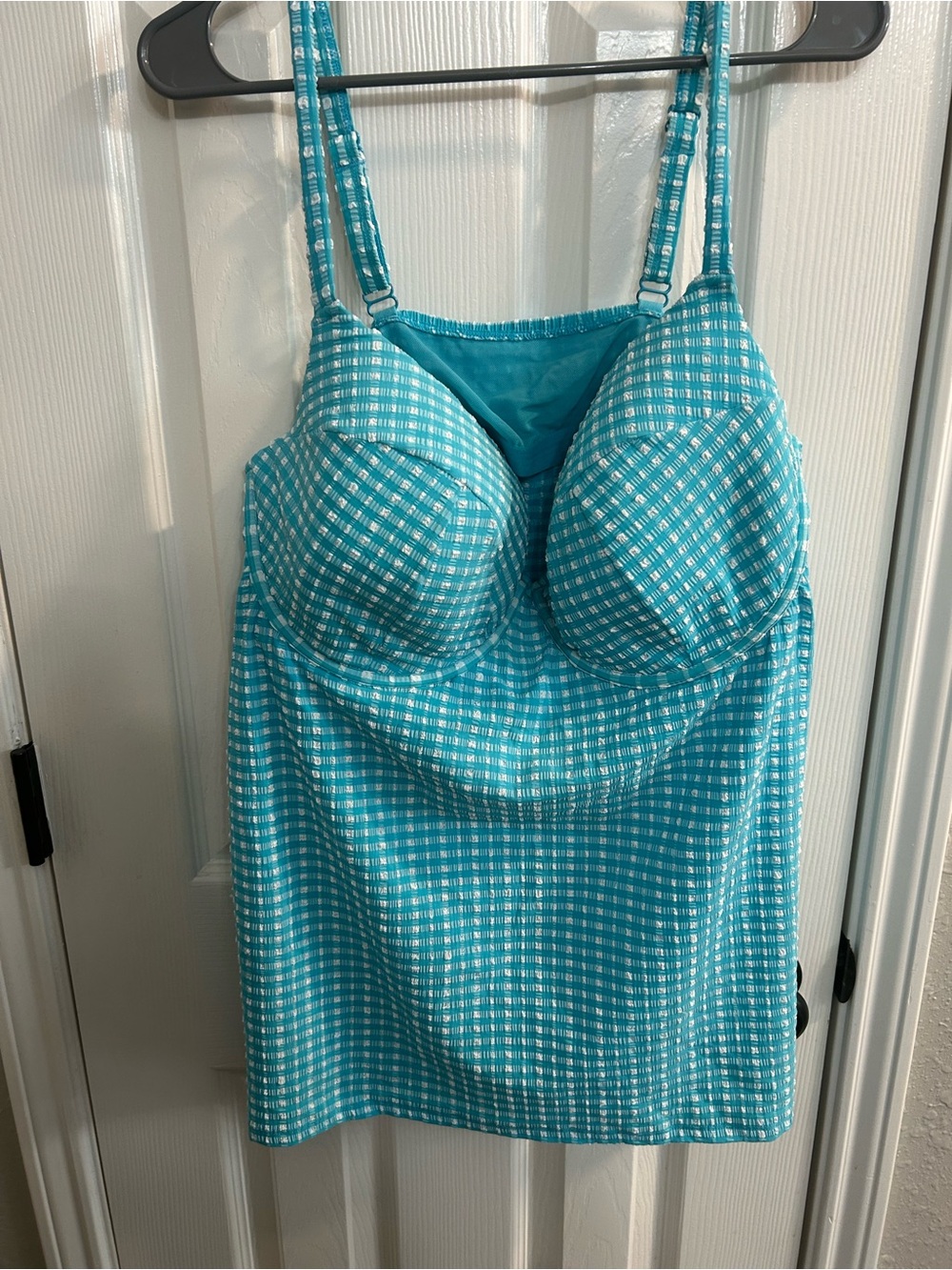 Lane Bryant swim top tankini balconette aqua white gingham plus 40F